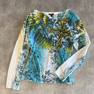 Y2k Fang Cross Graphic Long Sleeve Top